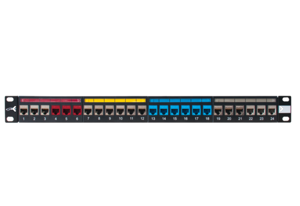 BKT Elektronik - BKT patch panel 19'', modular for 24xRJ45, shielded, 1U, black, extra labels - BKTS155