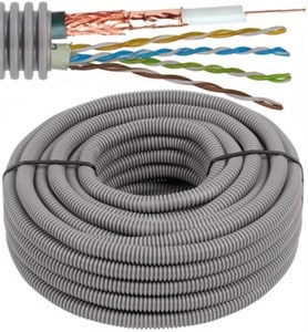 FLEX - Voorbedrade buis - UTP Cat. 6 + coax - grijze buis Ø 20 mm - FEUTP6TRI6-E⚡shock