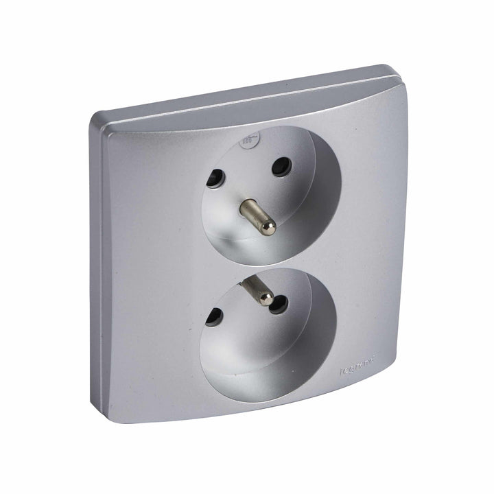 Legrand - Niloé DIY Stopcontact 2x2P+A compac 16A 250V aluminium spankl. - 397110-E⚡shock